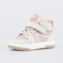 152397-13 Кожаные ботинки-кеды для девочки для девочки бежевый + розовый