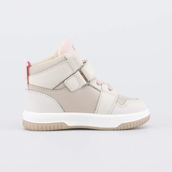 152397-13 Кожаные ботинки-кеды для девочки для девочки бежевый + розовый фото №2