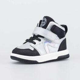 152397-14 Кожаные ботинки-кеды для девочки для девочки серебристый + черный