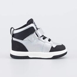 152397-14 Кожаные ботинки-кеды для девочки для девочки серебристый + черный фото №2