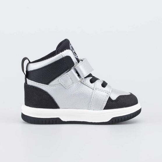 152397-14 Кожаные ботинки-кеды для девочки для девочки серебристый + черный фото №2