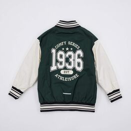 07757053-44 Куртка-бомбер для мальчика зеленый-бежевый для универсальные зеленый + бежевый фото №2