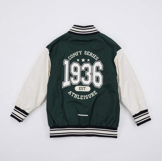 07757053-44 Куртка-бомбер для мальчика зеленый-бежевый для универсальные зеленый + бежевый фото №2