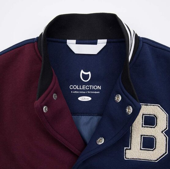 07757058-42 Куртка-бомбер для мальчика для мальчики синий + бордовый фото №3