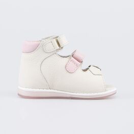 022162-28 Кожаные сандалии для девочки Первые шаги для девочки белый,бежевый,розовый фото №2