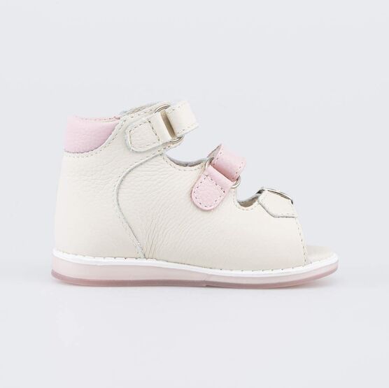 022162-28 Кожаные сандалии для девочки Первые шаги для девочки белый,бежевый,розовый фото №2
