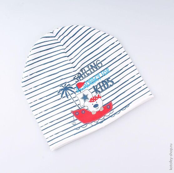 07711121-10 Шапка для мальчика, 80% хлопок, сине-белая для мальчики син-бел
