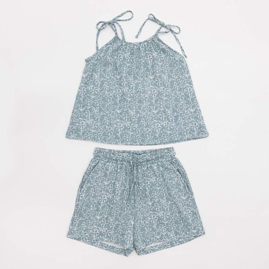07864088-40 Костюм топ на завязках + шорты мятный для девочки мятный