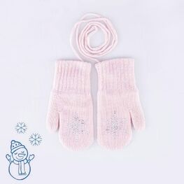 07822206-40 Теплые варежки из шерсти мериноса Снежинка розовый для девочки розовый