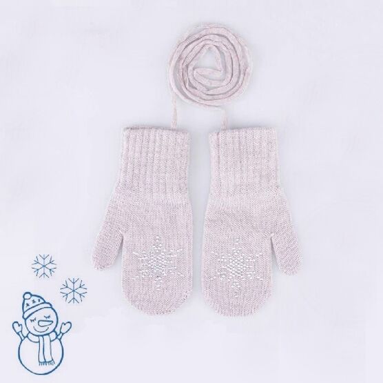 07822207-40 Варежки двухслойные со стразами Снежинка бежевый для девочки бежевый