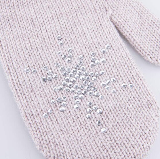 07822207-40 Варежки двухслойные со стразами Снежинка бежевый для девочки бежевый фото №3