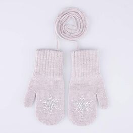 07822207-41 Варежки однослойные со стразами Снежинка бежевый для девочки бежевый