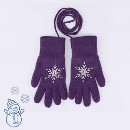 07822226-42 Теплые шерстяные перчатки Снежинки фиолетовый для девочки фиолетовый