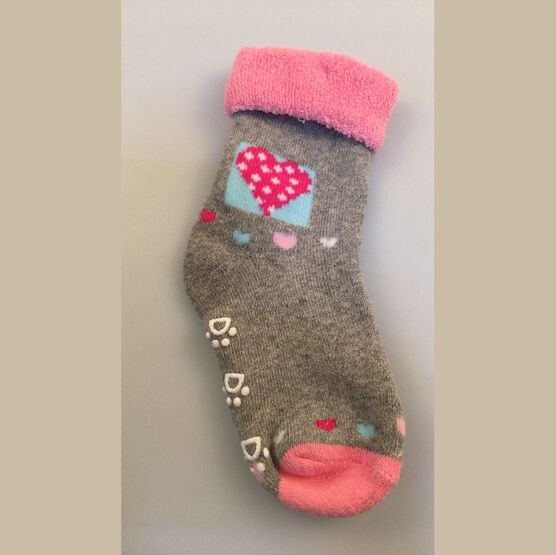 07842353-40 Носки детские с тормозами махровые Сердце серый для девочки серый