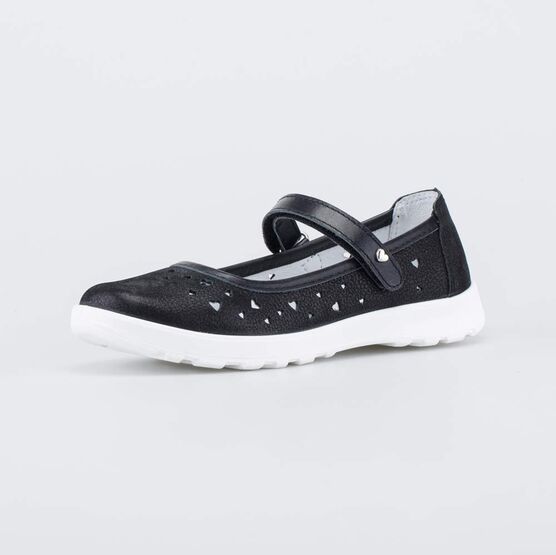 432167-22 Черные школьные туфли-балетки Сердечки для девочки черный