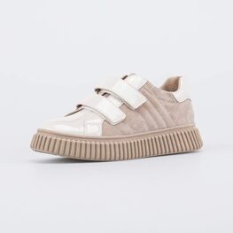 634164-21 Лаковые полуботинки на липучках для девочки бежевый