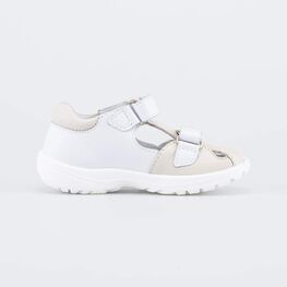 122229-21 Кожаные сандалии Пломбир для девочки белый + бежевый фото №2