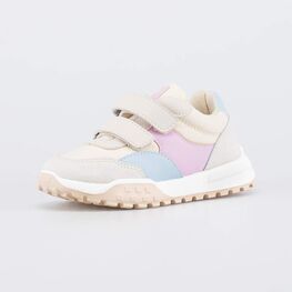 344549-12 Светлые кроссовки на липучках для девочки беж-роз-гол