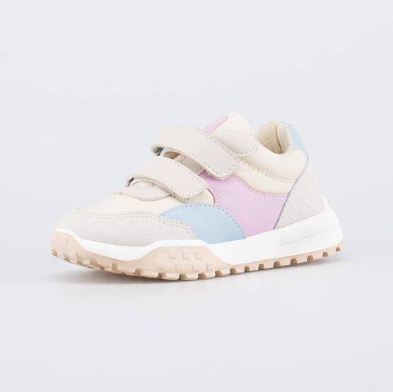 344549-12 Светлые кроссовки на липучках для девочки беж-роз-гол