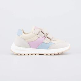 344549-12 Светлые кроссовки на липучках для девочки беж-роз-гол фото №2