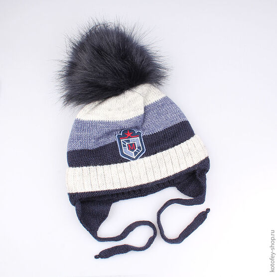 07711083-00 Шапка зимняя, 30% шерсти, сине-серая для мальчики син-сер