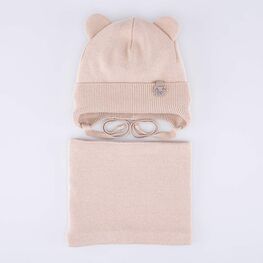 07704002-40 Теплый комплект шапка на завязках+снуд бежевый для мальчики бежевый