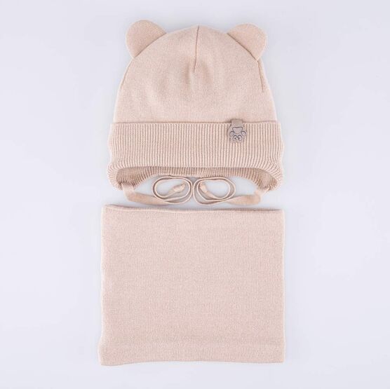 07704002-40 Теплый комплект шапка на завязках+снуд бежевый для мальчики бежевый