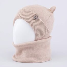 07704002-40 Теплый комплект шапка на завязках+снуд бежевый для мальчики бежевый фото №2