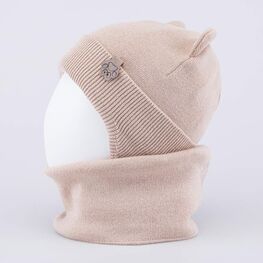 07704002-40 Теплый комплект шапка на завязках+снуд бежевый для мальчики бежевый фото №3