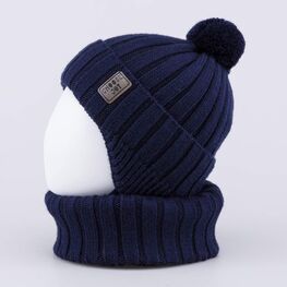 07704005-40 Теплый комплект шапка на завязках+снуд темно-синий для мальчики темно-синий фото №3