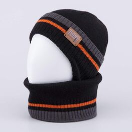 07704007-40 Теплый комплект шапка на завязках+снуд черный для мальчики черный фото №2
