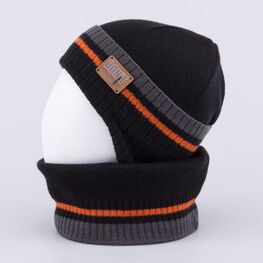 07704007-40 Теплый комплект шапка на завязках+снуд черный для мальчики черный фото №3