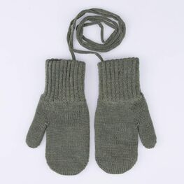 07721195-40 Варежки двухслойные из шерсти мериноса темно-зеленый для мальчики оливковый