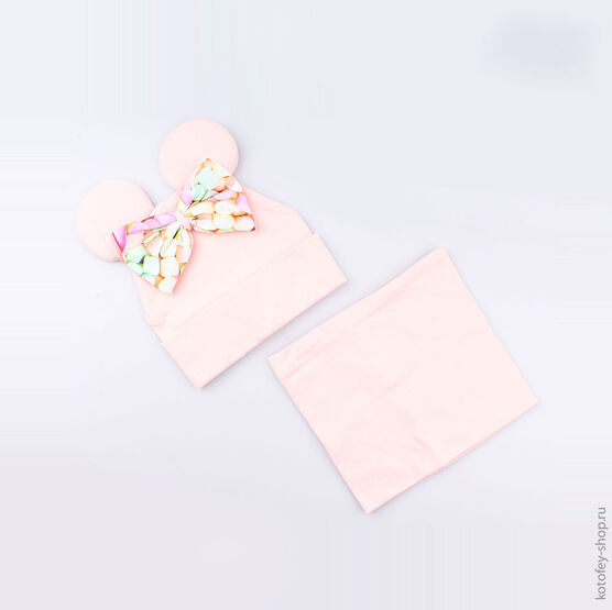 07811073-40 Шапка+снуд на весну, 95% хлопок, розовый для девочки розовый