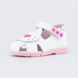 122250-22 Сандалии с регулируемым ремешком Первые шаги для девочки белый,розовый