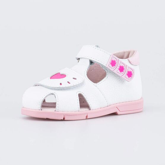 122250-22 Сандалии с регулируемым ремешком Первые шаги для девочки белый,розовый