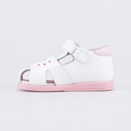 122250-22 Сандалии с регулируемым ремешком Первые шаги для девочки белый,розовый фото №2