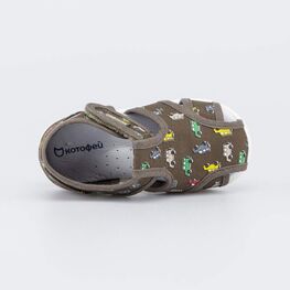 221188-71 Текстильные сандалии для мальчика Машинки для мальчики оливковый фото №4