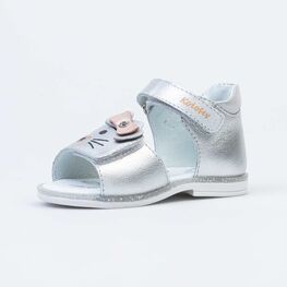 022129-22 Босоножки для девочки кожаные для девочки серебрист.