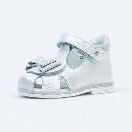022130-22 Босоножки для девочки кожаные для девочки серебристый