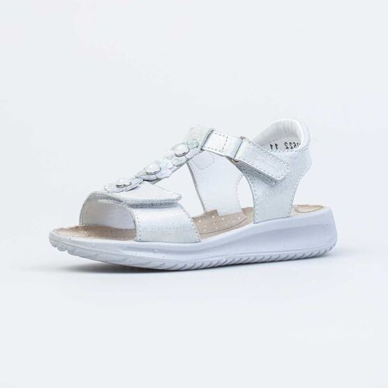622508-22 Босоножки для девочки из натурального нубука для девочки серебрист.
