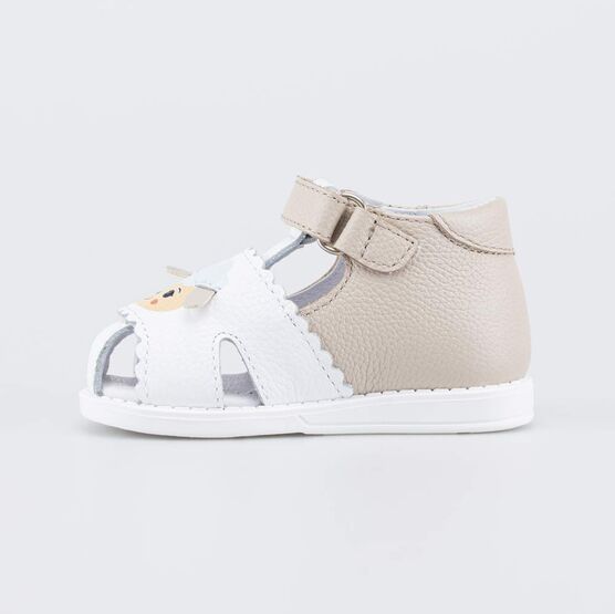 022161-21 Кожаные сандалии Первые шаги Овечка для девочки белый + бежевый фото №2
