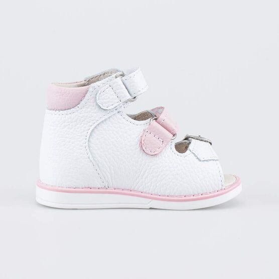 022162-22 Кожаные сандалии Первые шаги Сад птиц для девочки белый + розовый фото №2