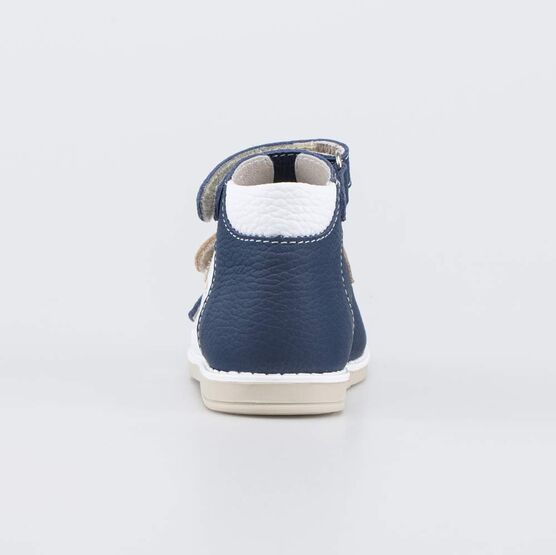 022162-23 Кожаные сандалии Первые шаги Африка для мальчики белый + синий фото №5