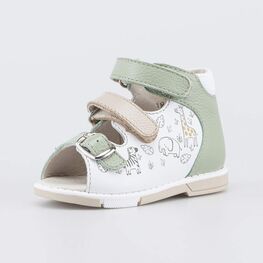 022162-24 Кожаные сандалии Первые шаги Африка для мальчики белый + оливковый