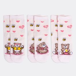 07842512-40 Носки детские хлопок Мишка и мёд ( 3пары) для девочки розово-бежевый
