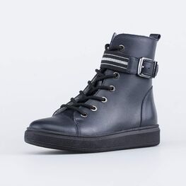 652165-35 Кожаные утепленные ботинки для девочки для девочки синий