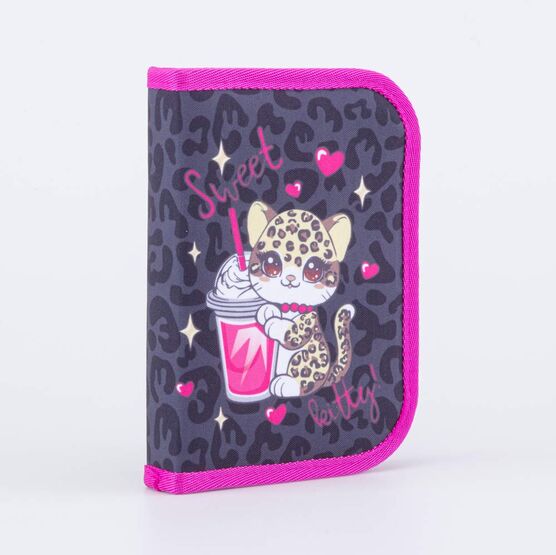 06805028-40 Пенал-книжка школьный Леопард КК для девочки черный + розовый