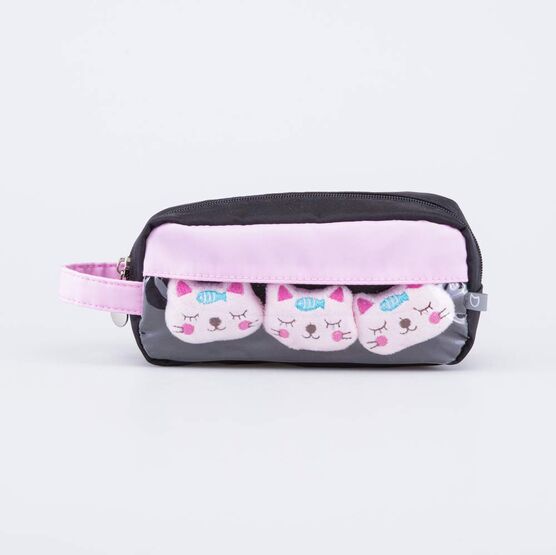 06805034-40 Пенал школьный Мягкий котик КК для девочки чер-роз