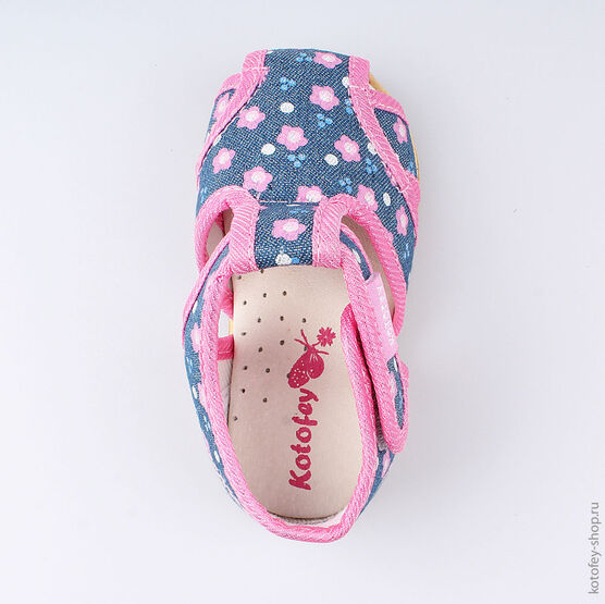 021001-71 Босоножки текстильные для девочки син-роз фото №4